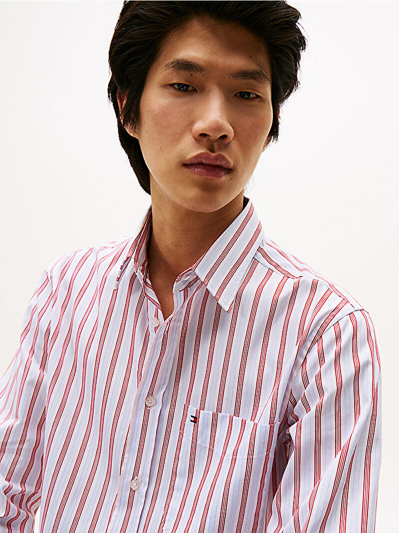 Erkek Dobby Pin Stripe Gömlek Kırmızı MW0MW402780EV