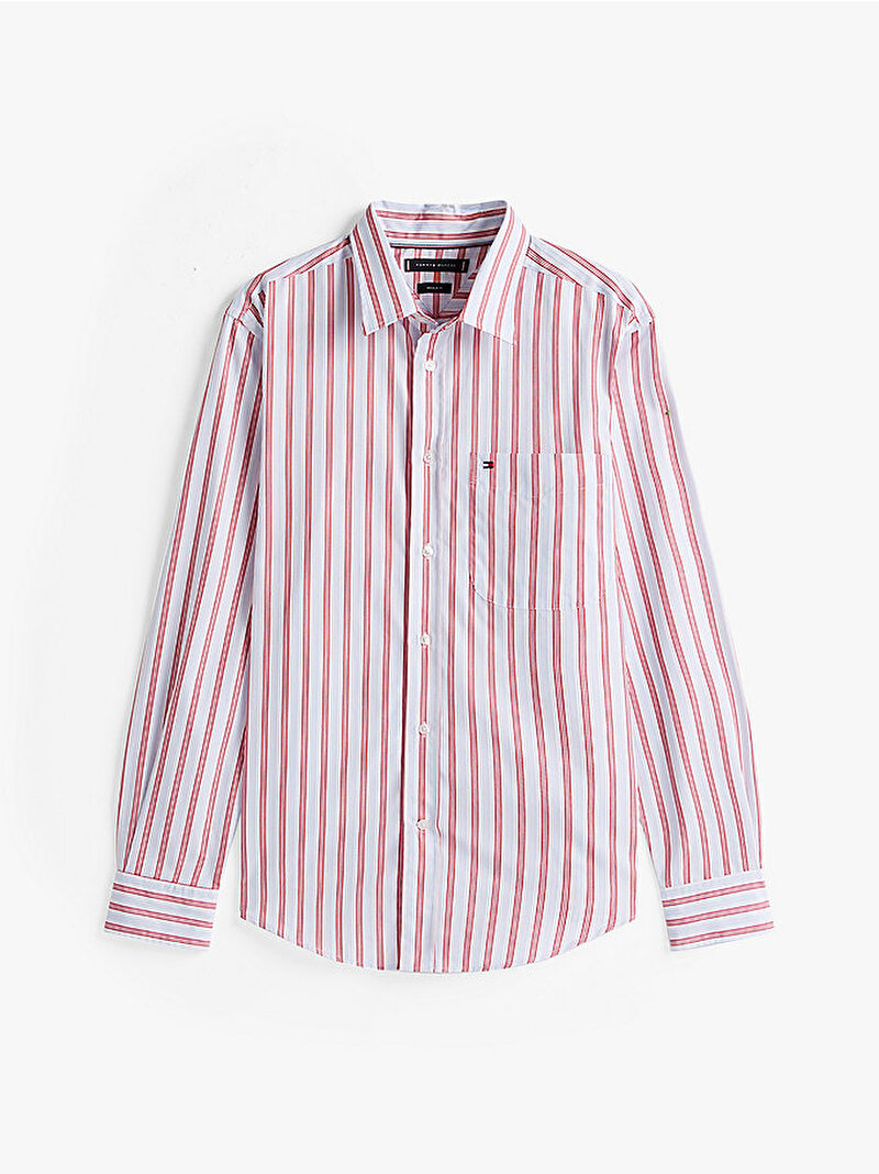 Erkek Dobby Pin Stripe Gömlek Kırmızı MW0MW402780EV