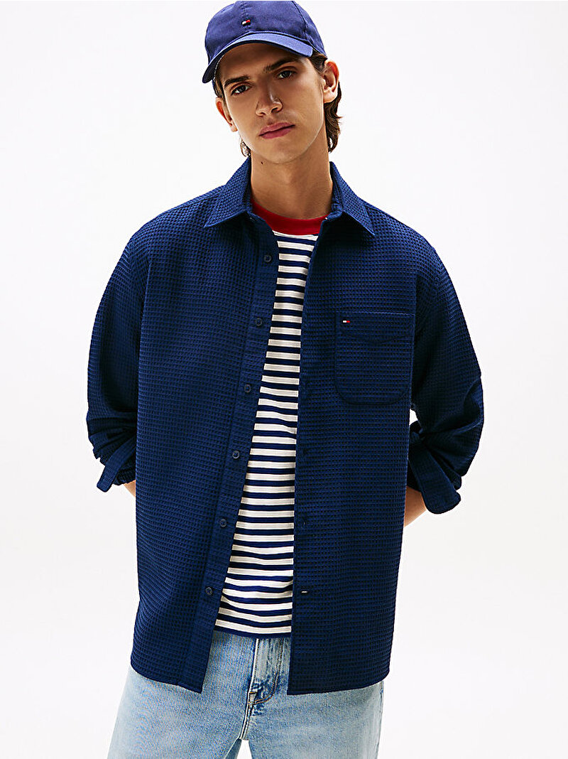 Erkek Waffle Overshirt Gömlek Lacivert MW0MW40535C7G