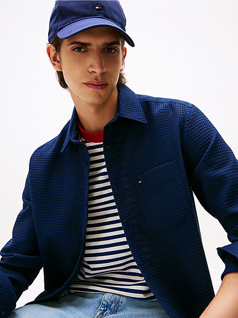 Erkek Waffle Overshirt Gömlek Lacivert MW0MW40535C7G