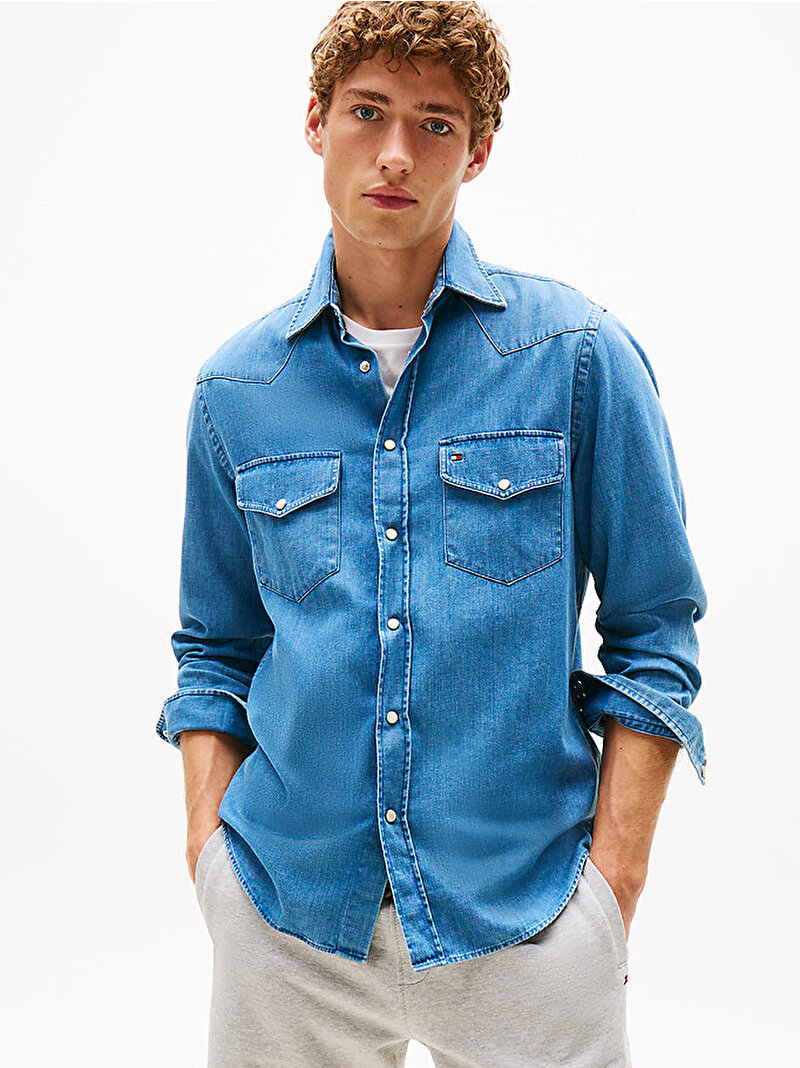 Erkek Lightweight Denim Gömlek Mavi  MW0MW394291A4