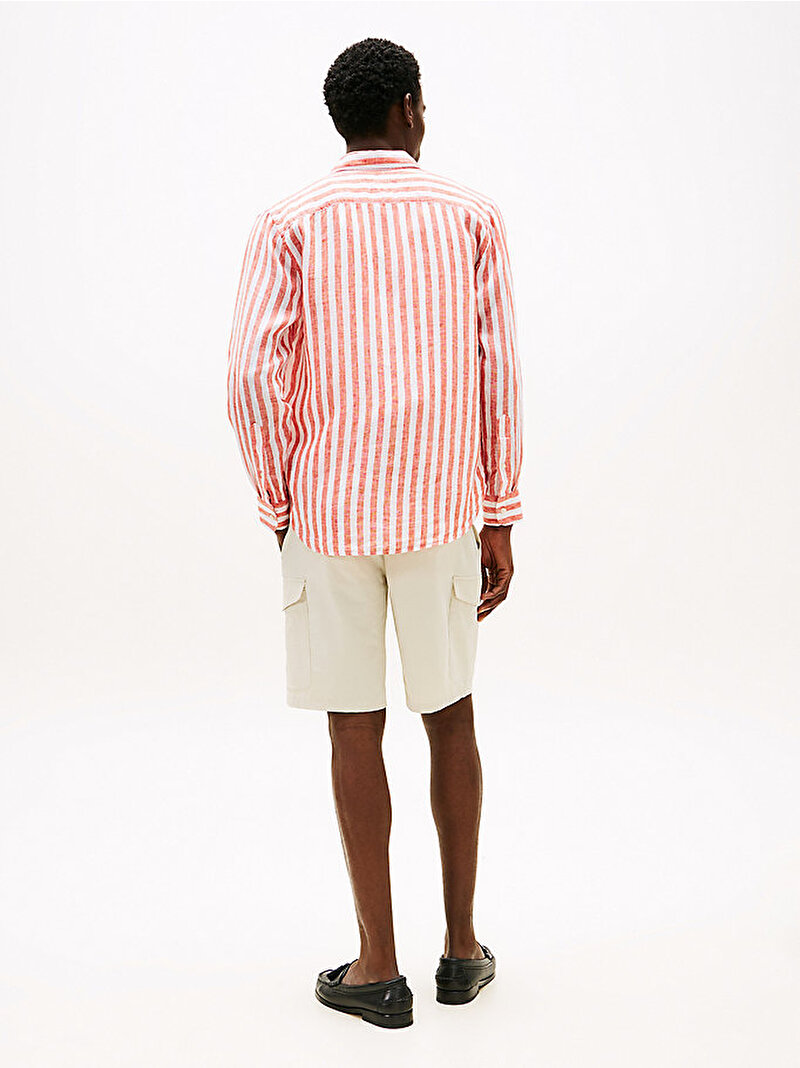 Erkek Linen Bengal Stripe Gömlek Kırmızı MW0MW394560DM