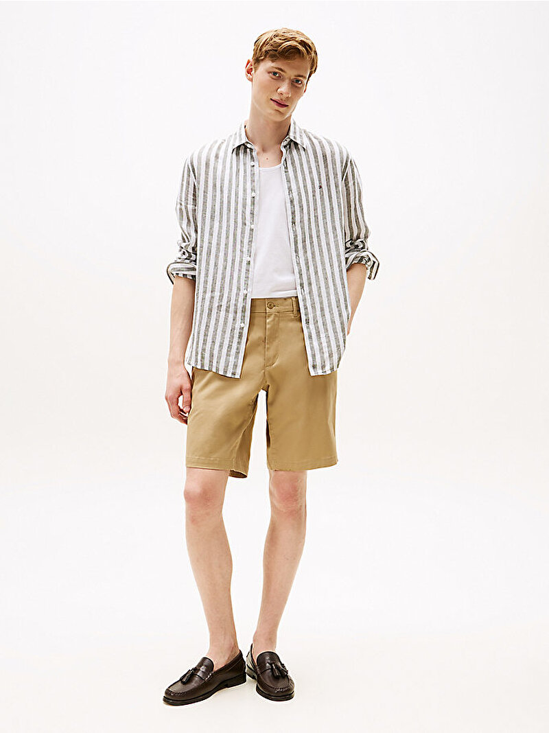 Erkek Linen Bengal Stripe Gömlek Yeşil MW0MW394560CE