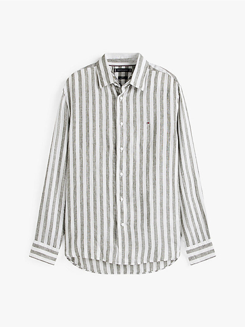 Erkek Linen Bengal Stripe Gömlek Yeşil MW0MW394560CE