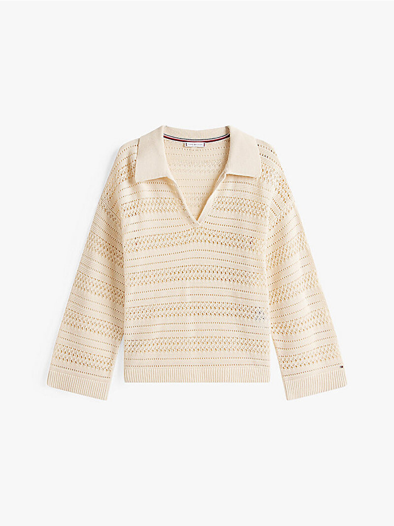 Kadın Crochet Relax Polo Kazak Bej  WW0WW46524ACH
