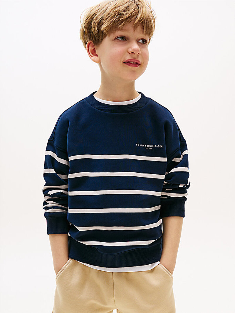 Çocuk Unisex Mini Corp Stripe Sweatshirt Lacivert KS0KS00633C1G