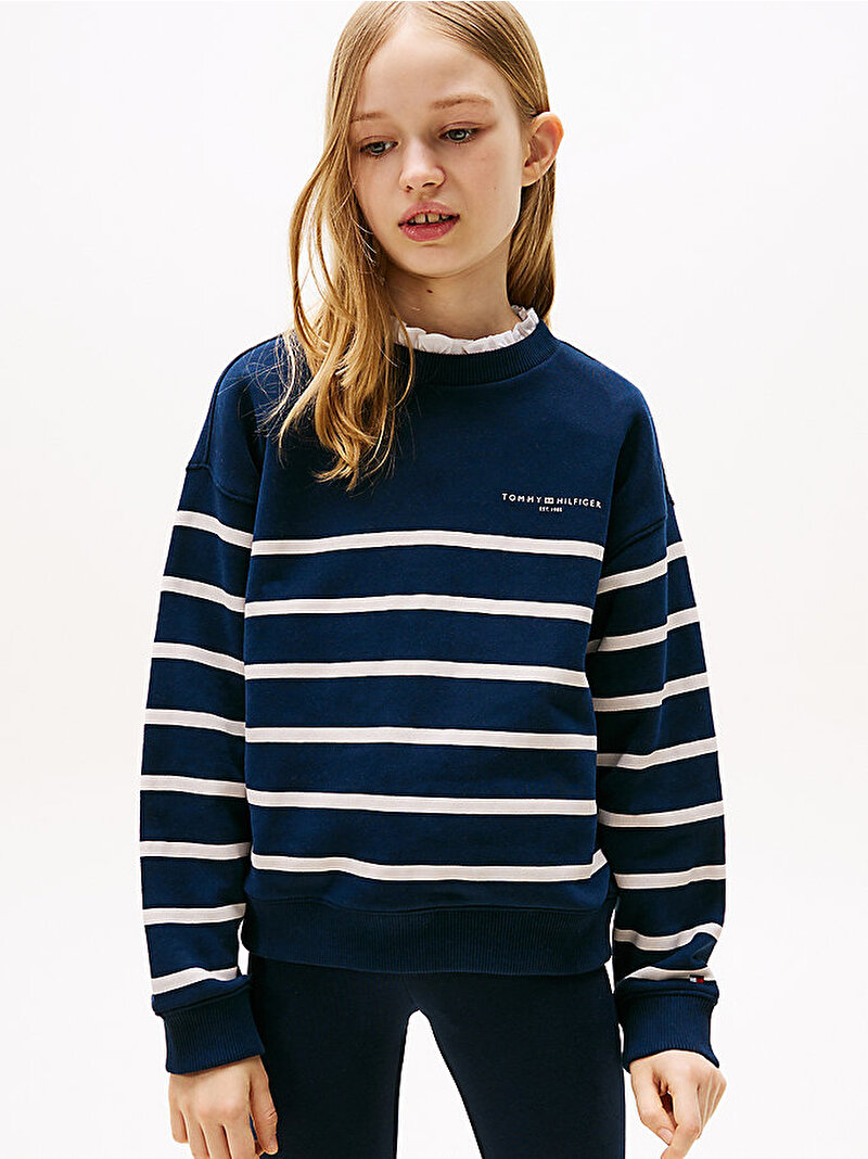 Çocuk Unisex Mini Corp Stripe Sweatshirt Lacivert KS0KS00633C1G