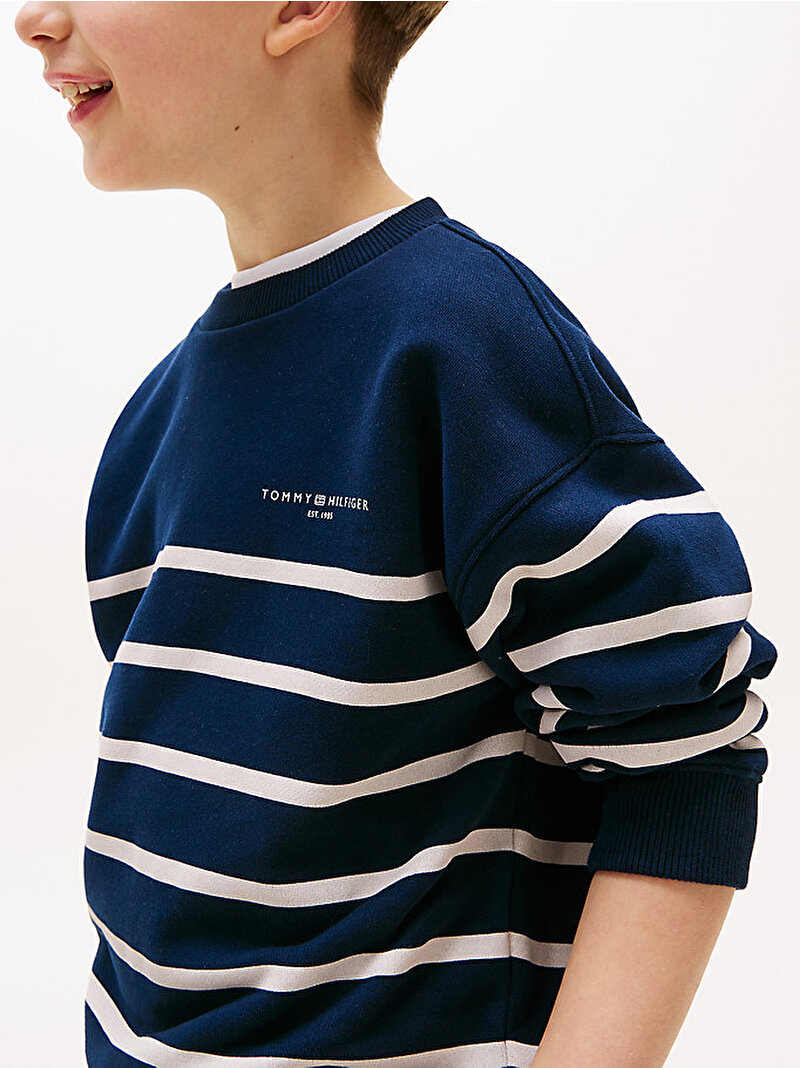 Çocuk Unisex Mini Corp Stripe Sweatshirt Lacivert KS0KS00633C1G