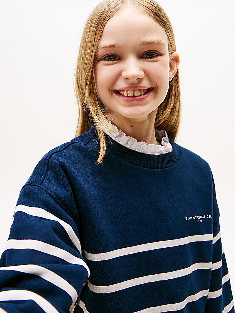 Çocuk Unisex Mini Corp Stripe Sweatshirt Lacivert KS0KS00633C1G