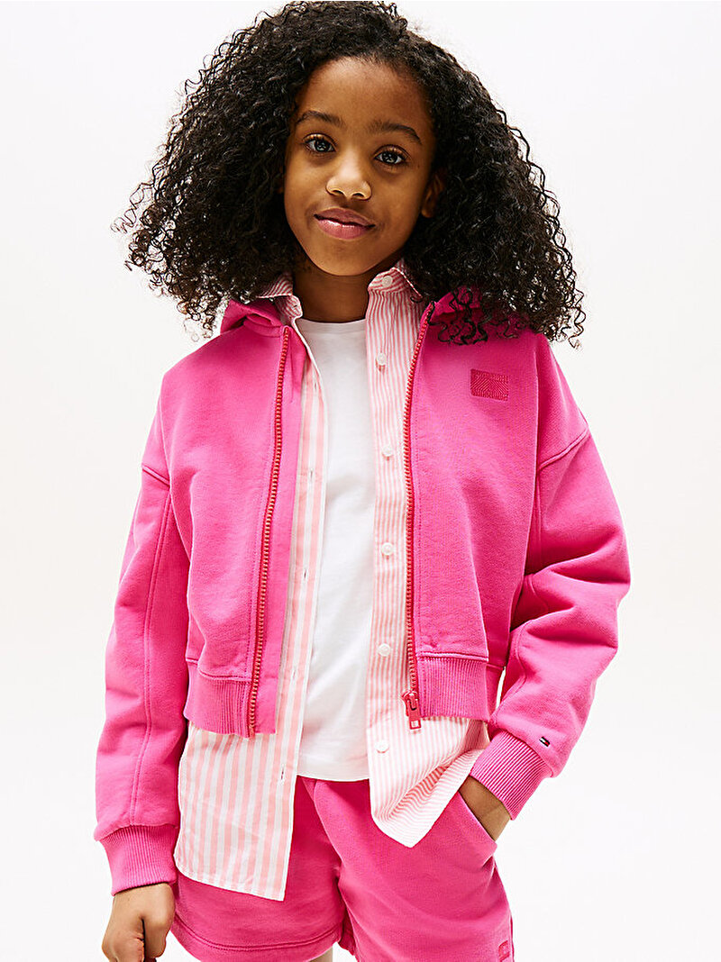 Kız Çocuk Tommy Tonal Flag Hoodie Pembe  KG0KG08690T1I
