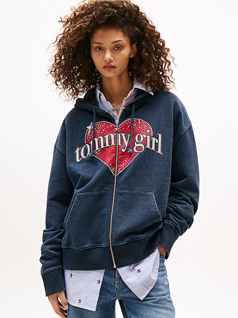 Kadın Tommy Girl Fermuarlı Sweatshirt Lacivert DN0DN00078DW5