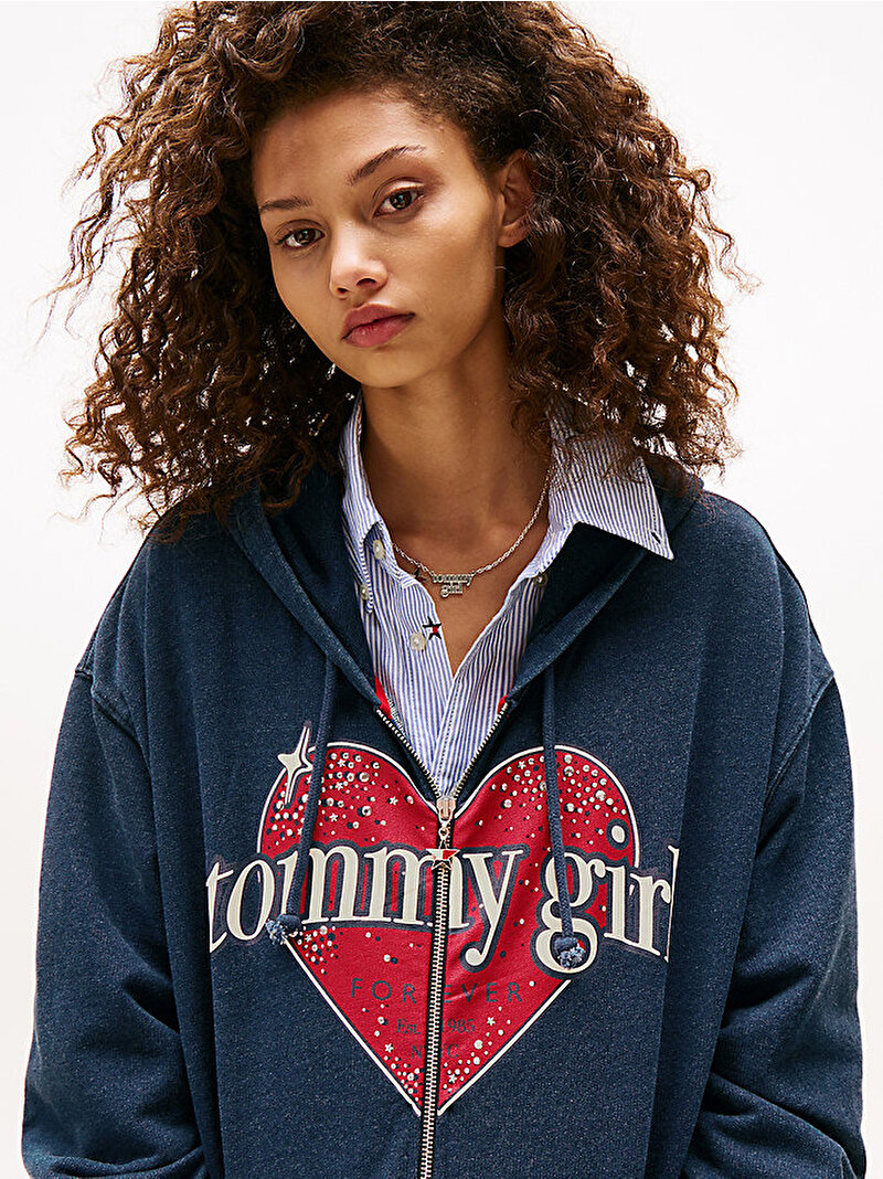 Kadın Tommy Girl Fermuarlı Sweatshirt Lacivert DN0DN00078DW5