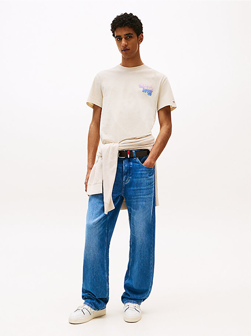 Erkek TJM Regular Stack Backprint T-shirt Bej  DM0DM21589ACH