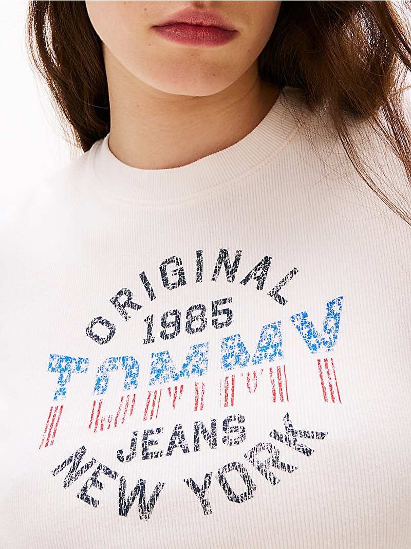 Kadın TJW Slim Tommy T-shirt Beyaz  DW0DW21421YBH