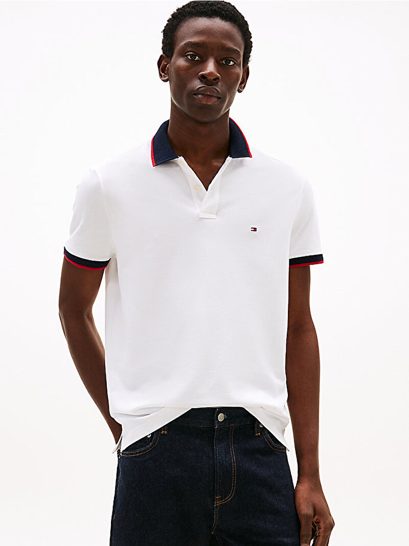 Erkek Contrast Collar Polo T-shirt Beyaz  MW0MW39541YBR