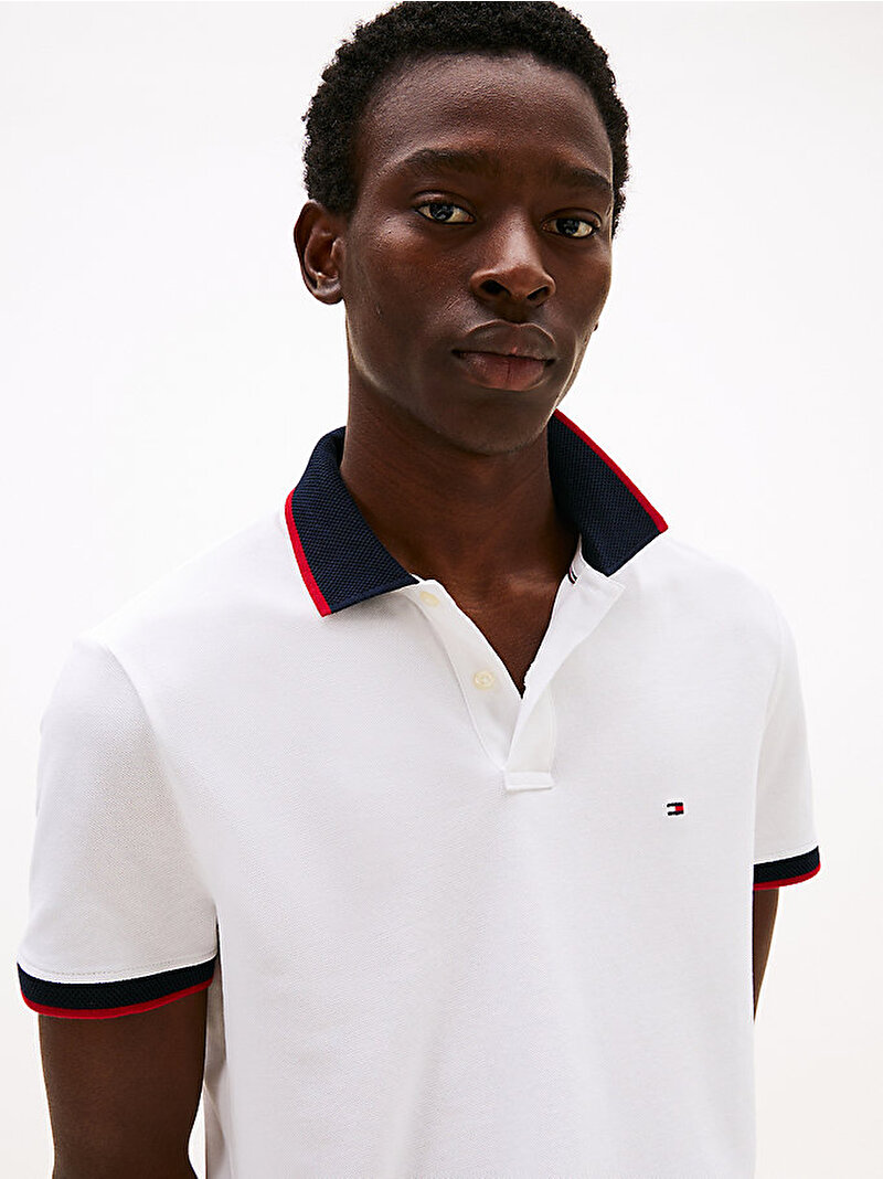 Erkek Contrast Collar Polo T-shirt Beyaz  MW0MW39541YBR