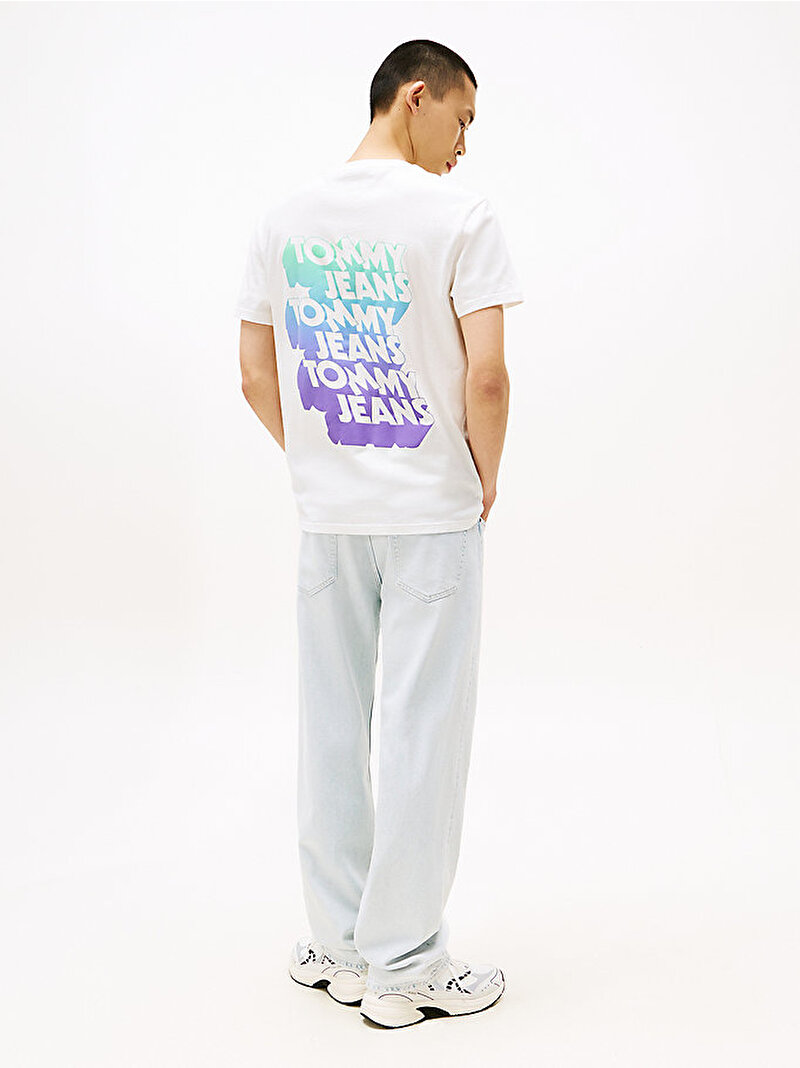 Erkek TJM Regular Stack Backprint T-shirt Ekru DM0DM21589YBL