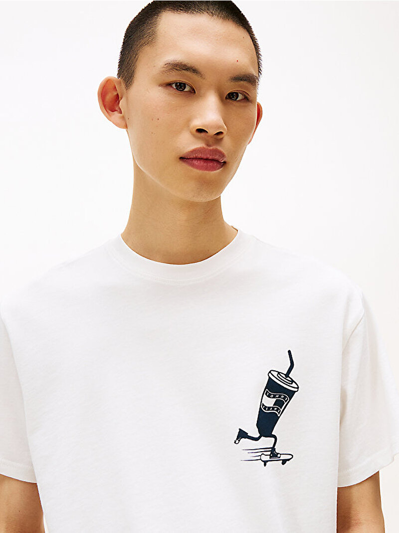 Erkek TJM Relax Skater Backprint T-shirt Ekru DM0DM21830YBL