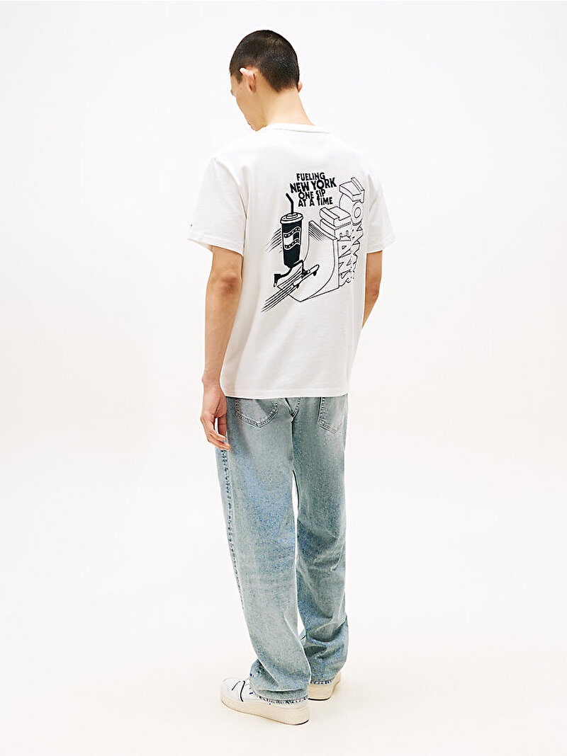Erkek TJM Relax Skater Backprint T-shirt Ekru DM0DM21830YBL