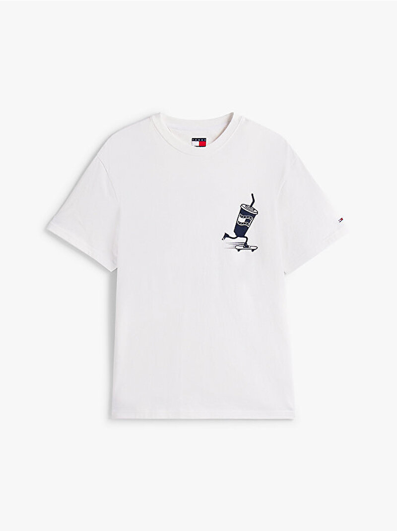Erkek TJM Relax Skater Backprint T-shirt Ekru DM0DM21830YBL