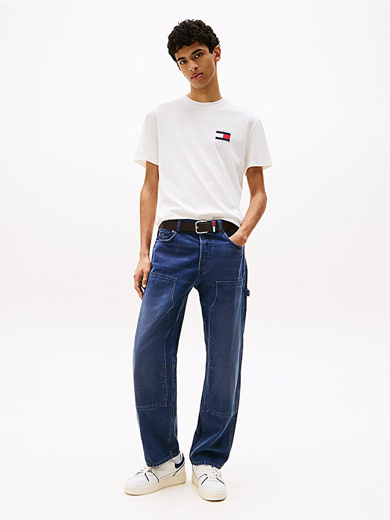 Erkek TJM Regular Flag Graphic T-shirt Ekru DM0DM21910YBL