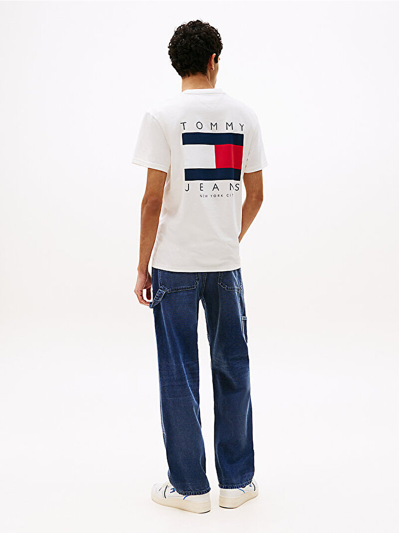 Erkek TJM Regular Flag Graphic T-shirt Ekru DM0DM21910YBL
