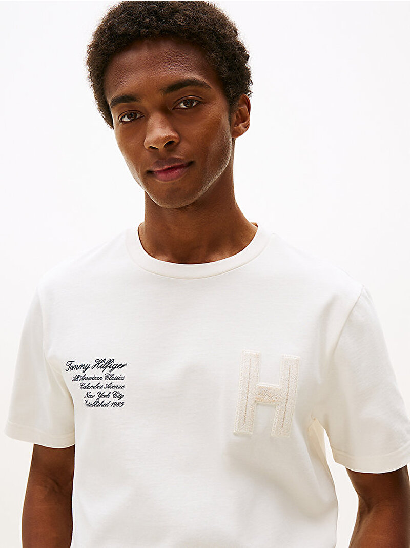 Erkek Varsity Hilfiger T-shirt Ekru MW0MW39364Z00