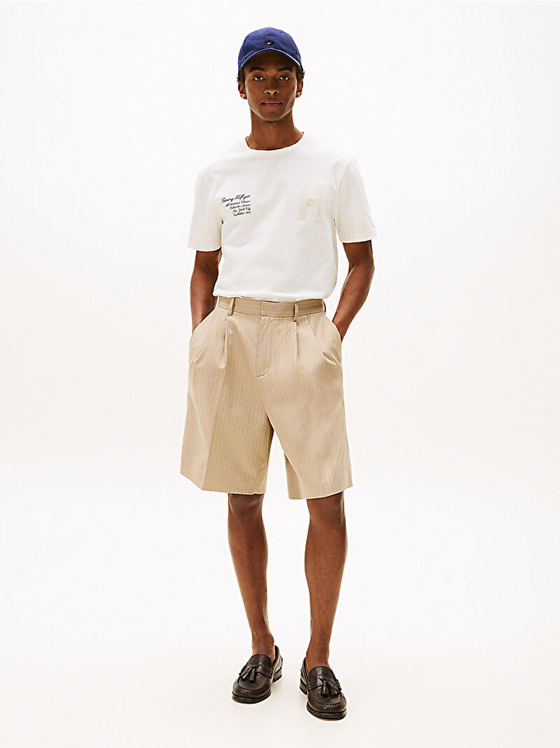 Erkek Varsity Hilfiger T-shirt Ekru MW0MW39364Z00