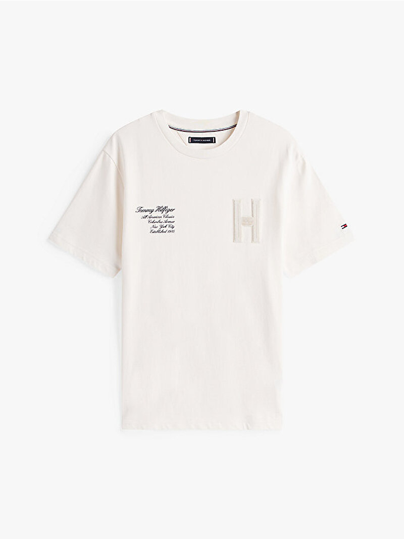 Erkek Varsity Hilfiger T-shirt Ekru MW0MW39364Z00