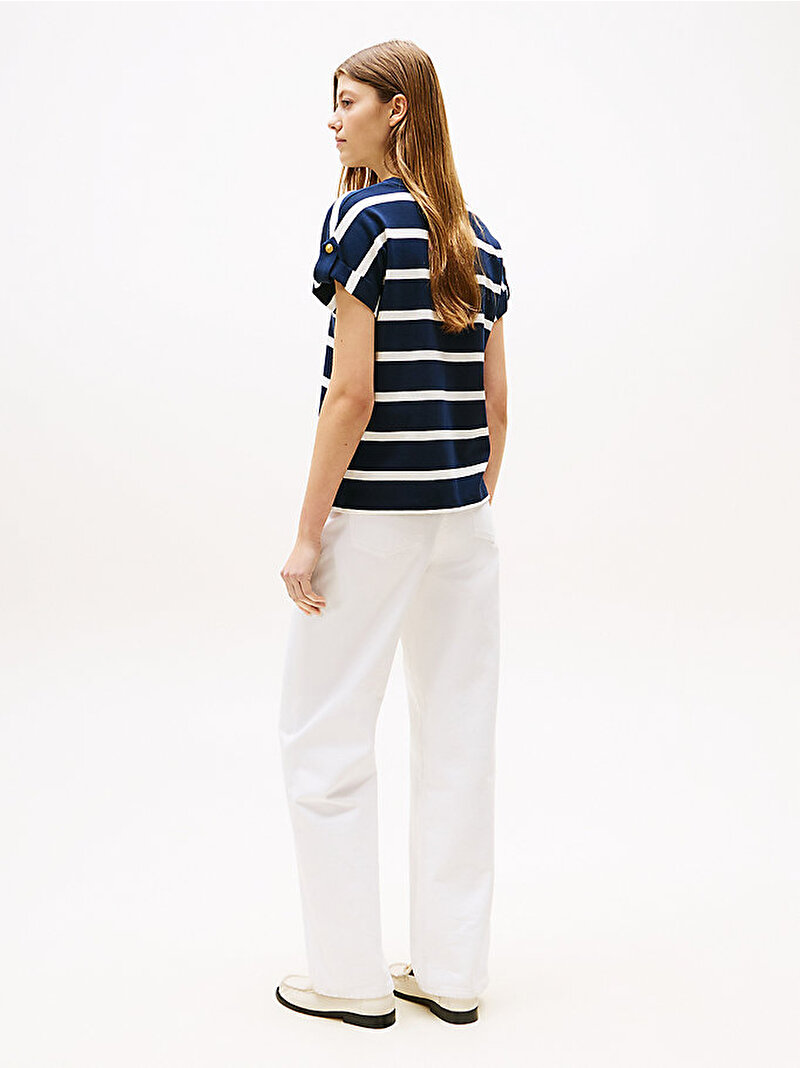 Kadın Gold Button Modern T-shirt Lacivert WW0WW456280BB