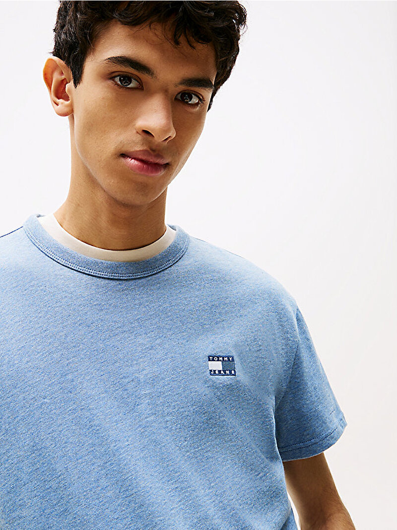 Erkek TJM Regular Badge T-shirt Mavi  DM0DM20322DOM