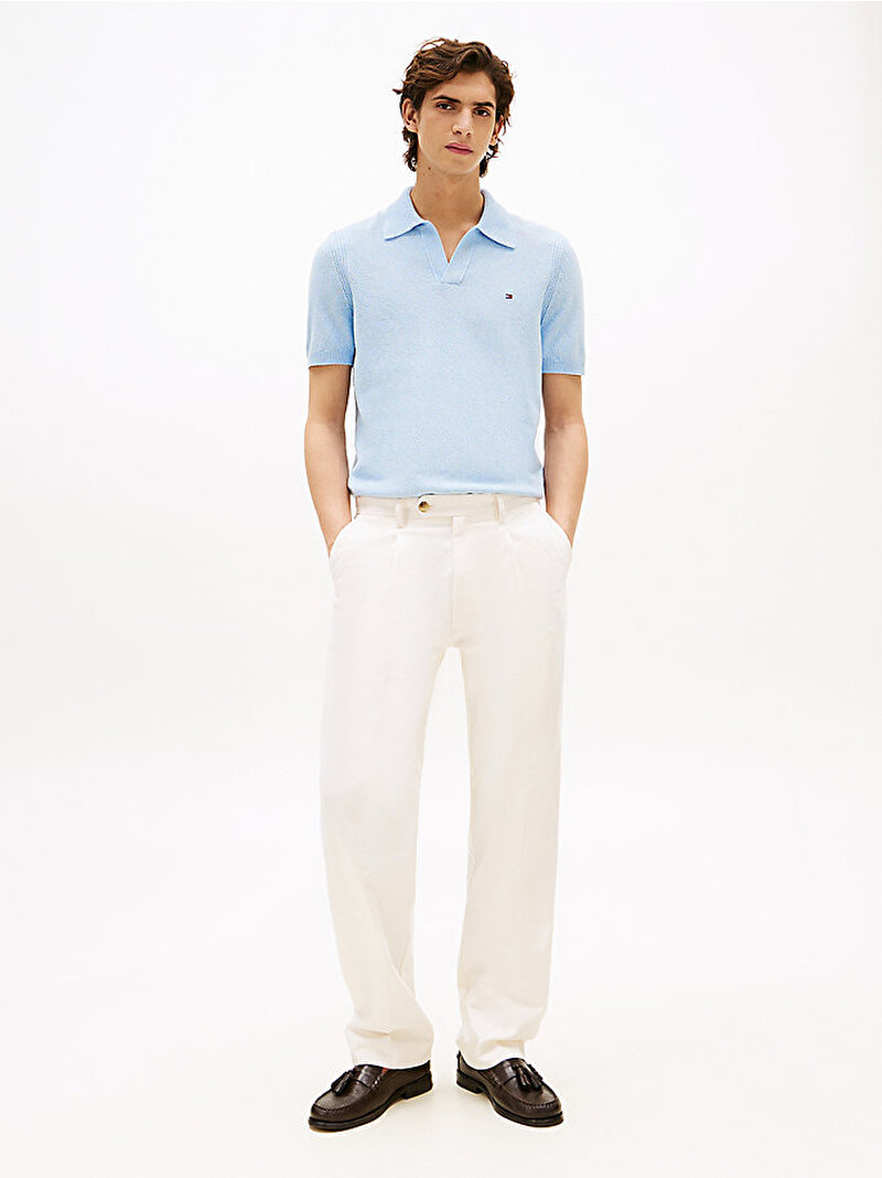 Erkek Knitted Textured Polo T-shirt Mavi  MW0MW39531C1O