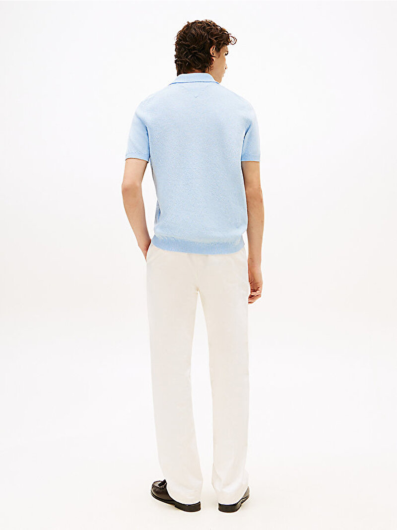 Erkek Knitted Textured Polo T-shirt Mavi  MW0MW39531C1O