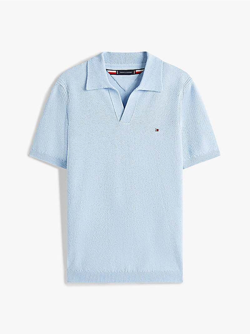 Erkek Knitted Textured Polo T-shirt Mavi  MW0MW39531C1O