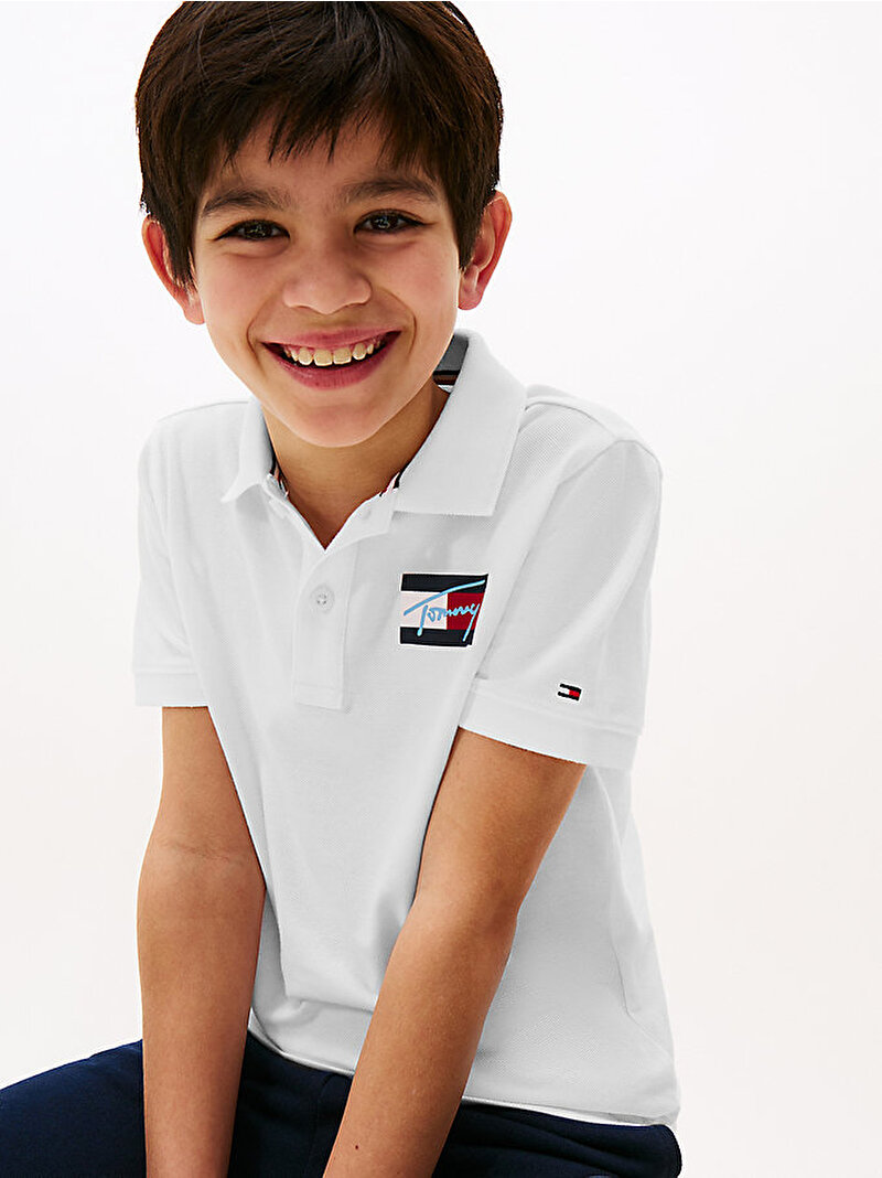 Erkek Çocuk TOMMY Flag Polo T-shirt Beyaz  KB0KB09711YBR