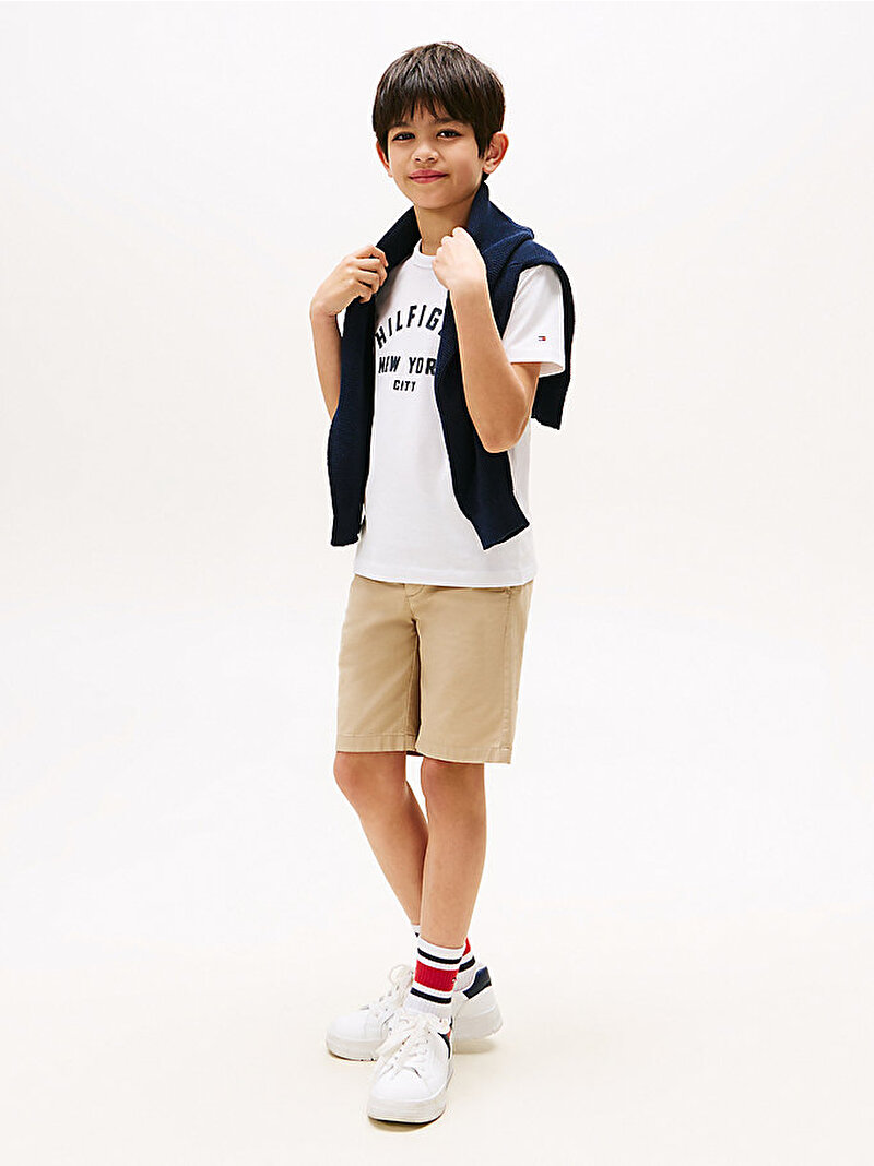 Erkek Çocuk Curved Hilfiger Graphic T-shirt Beyaz  KB0KB09800YBR