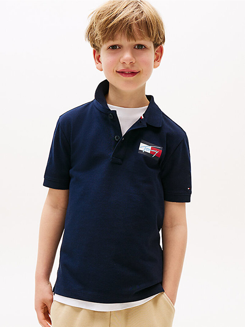 Erkek Çocuk TOMMY Flag Polo T-shirt Lacivert KB0KB09711C1G