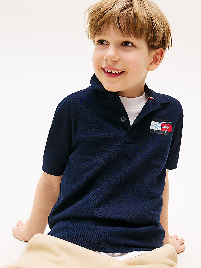 Erkek Çocuk TOMMY Flag Polo T-shirt Lacivert KB0KB09711C1G