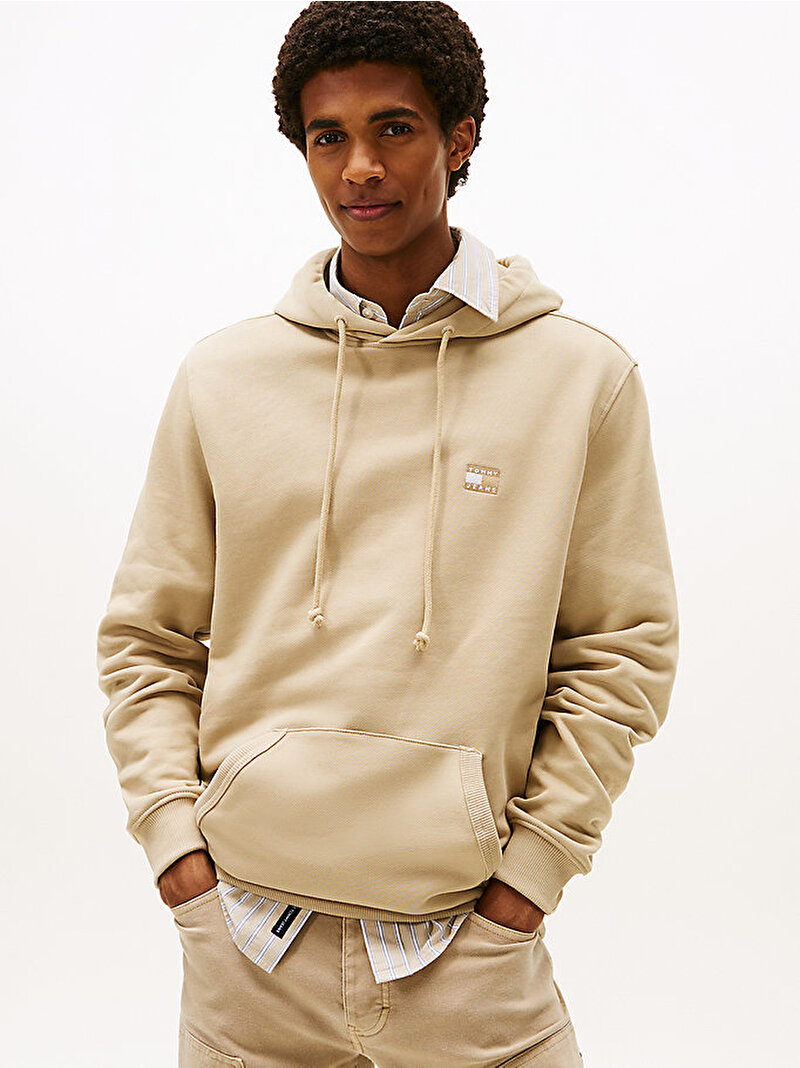 Erkek TJM Regular Badge Hoodie Bej  DM0DM20258RBV