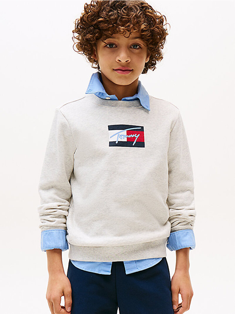 Erkek Çocuk Tommy Flag Sweatshirt Gri KB0KB09741P09