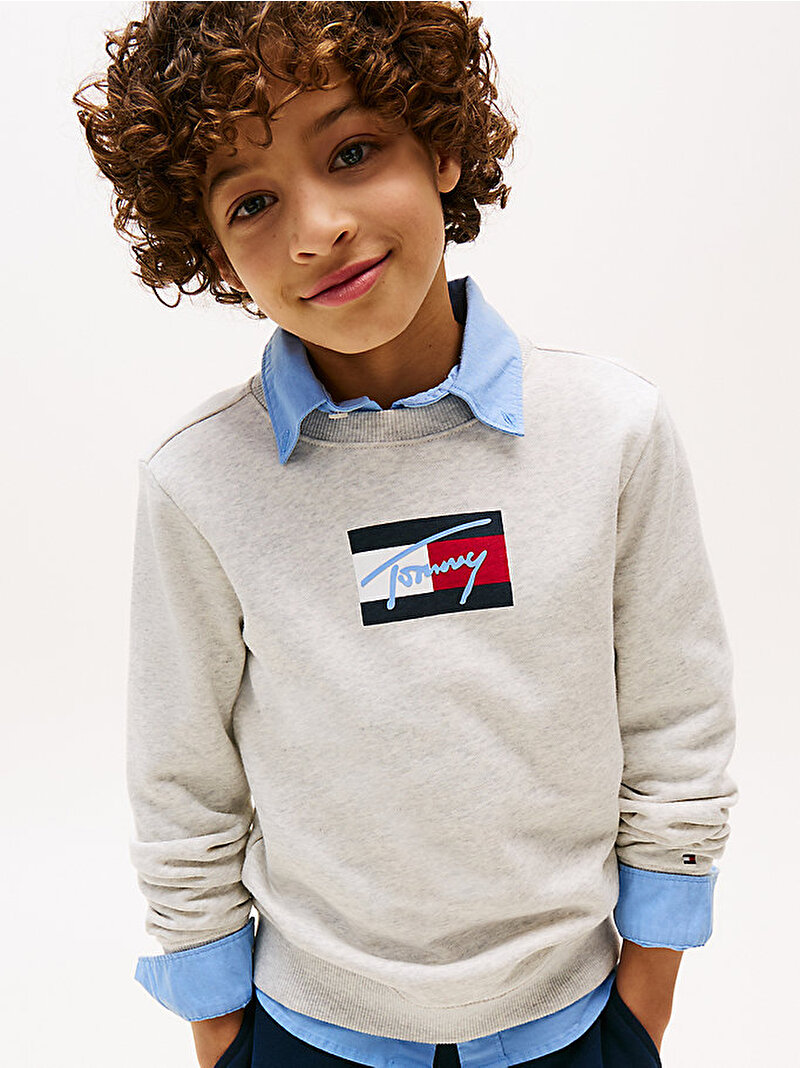 Erkek Çocuk Tommy Flag Sweatshirt Gri KB0KB09741P09