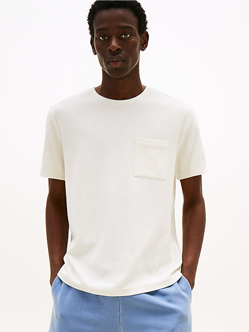 Erkek Cotton Modal Waffle T-shirt Beyaz  MW0MW39367Z00