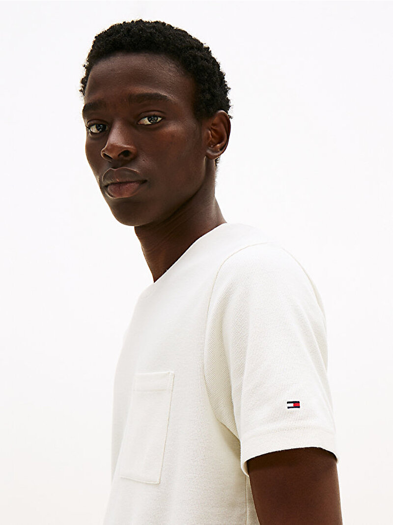 Erkek Cotton Modal Waffle T-shirt Beyaz  MW0MW39367Z00