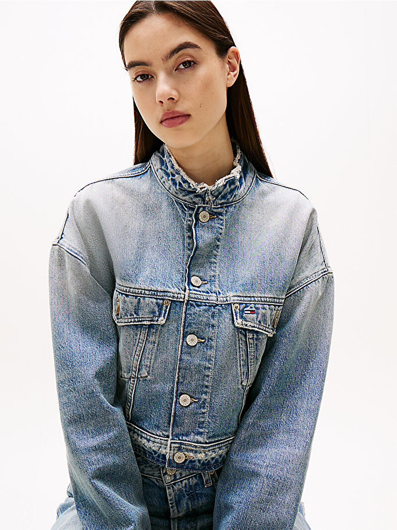 Kadın Oversize Crop Trucker Denim Ceket Mavi  DW0DW211951AB
