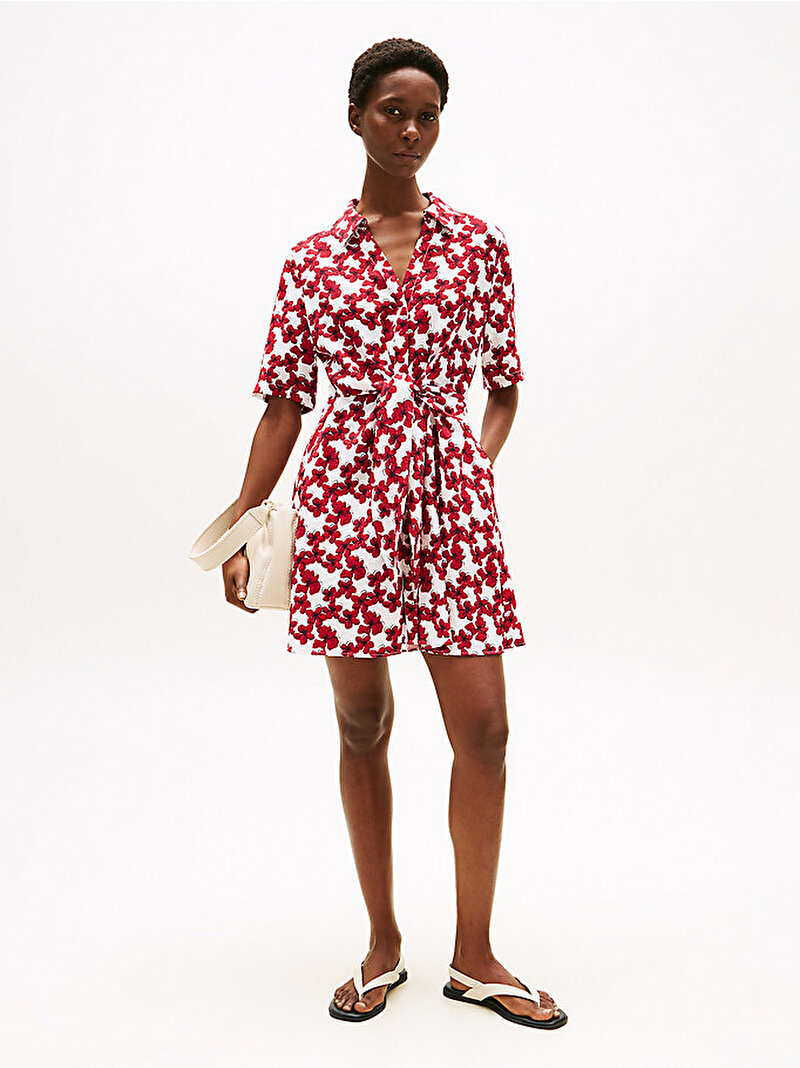 Kadın Textured S/S Knot Gömlek Elbise Kırmızı WW0WW471730KQ