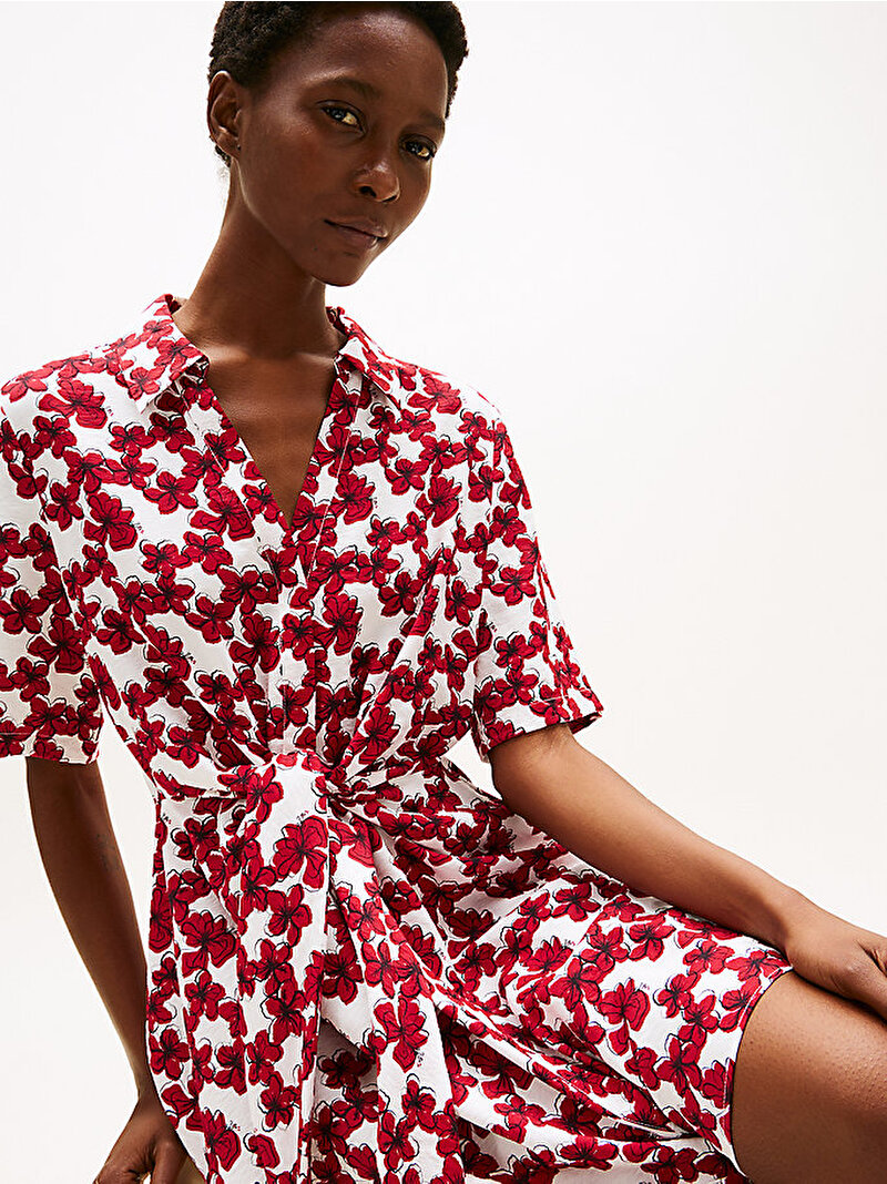 Kadın Textured S/S Knot Gömlek Elbise Kırmızı WW0WW471730KQ