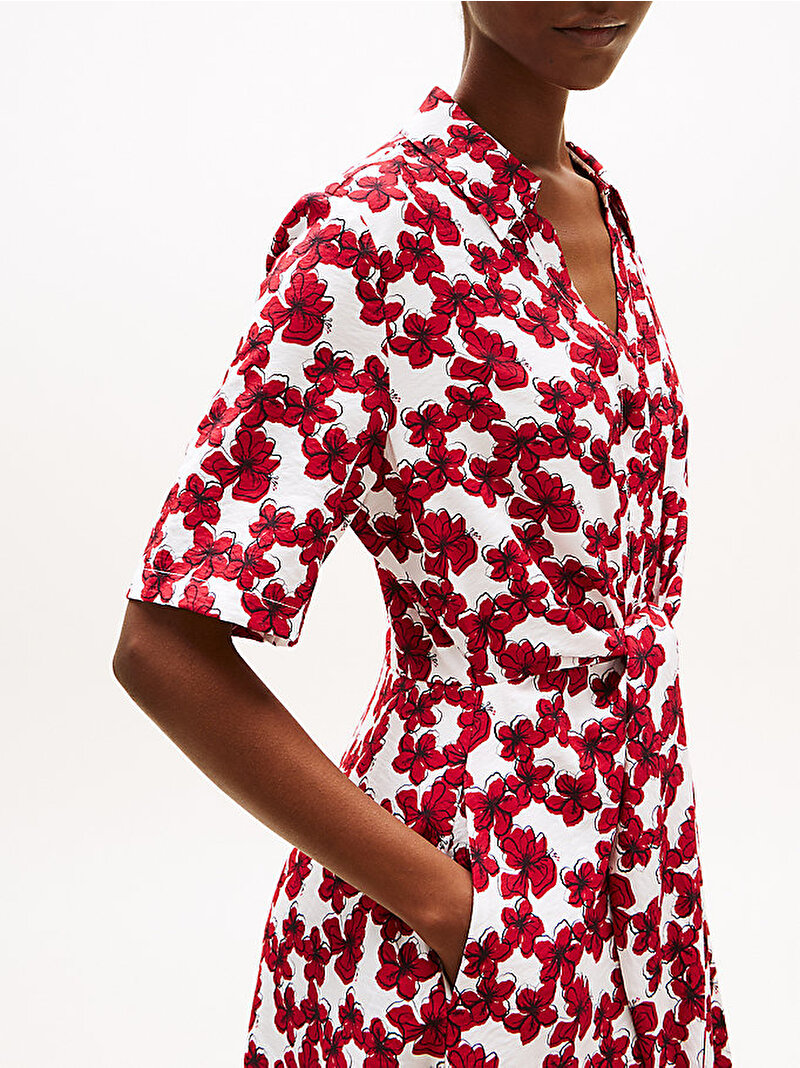 Kadın Textured S/S Knot Gömlek Elbise Kırmızı WW0WW471730KQ