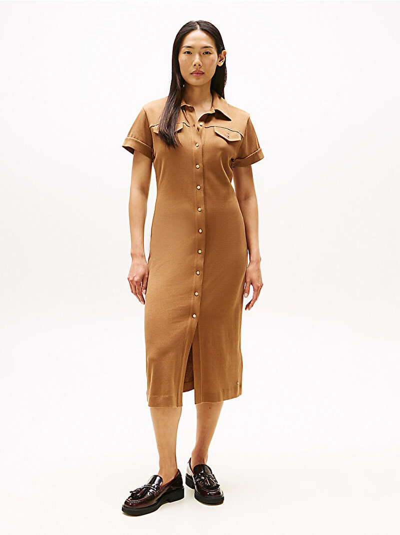 Kadın Gold Button Midi Elbise Bej  WW0WW44617GWA