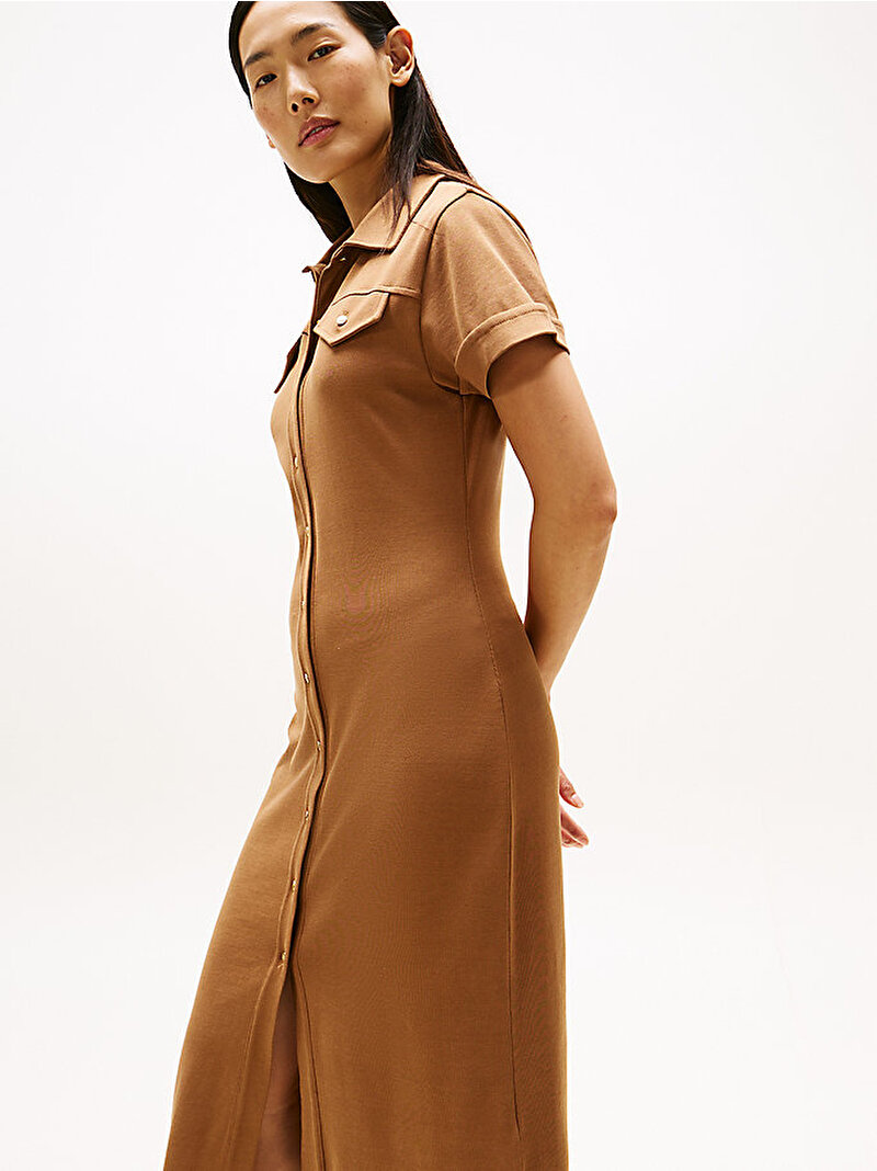 Kadın Gold Button Midi Elbise Bej  WW0WW44617GWA