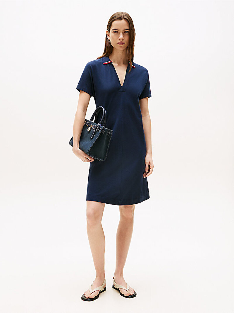 Kadın Lyocell Tipping Polo Elbise Lacivert WW0WW46464C1G